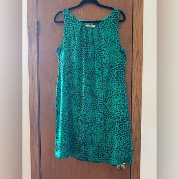 Dana Buchman Women's Emerald Green Sleeveless Animal Print Dress Size XL - Picture 1 of 13